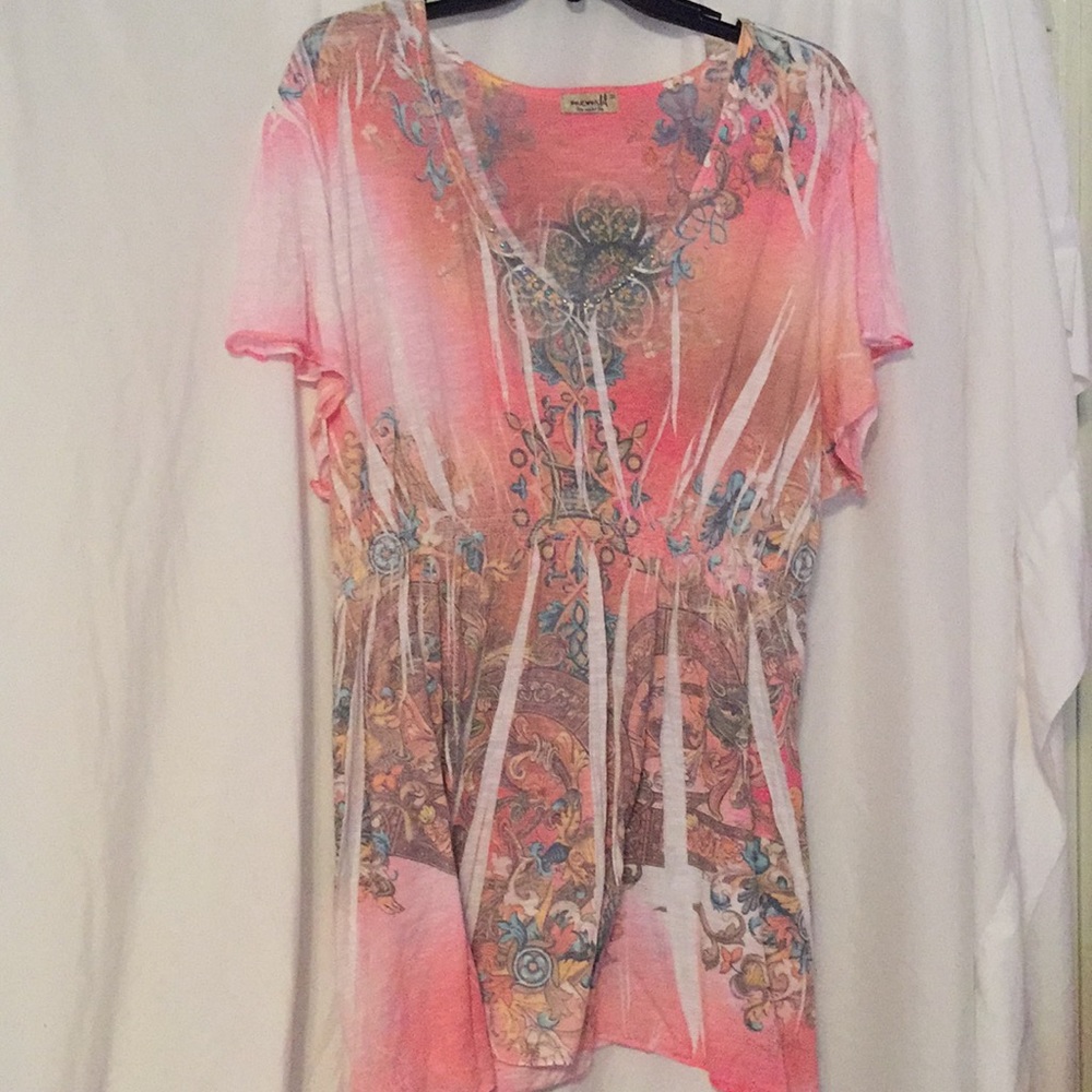 Multi color print blouse 3x